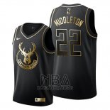 Camiseta Golden Edition Milwaukee Bucks Khris Middleton NO 22 Negro