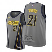 Camiseta Indiana Pacers Thaddeus Young NO 21 Ciudad Edition Gris