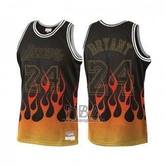 Camiseta Los Angeles Lakers Kobe Bryant NO 24 Flames Negro