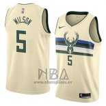 Camiseta Milwaukee Bucks D.j. Wilson NO 5 Ciudad 2018 Crema