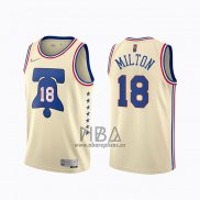 Camiseta Philadelphia 76ers Shake Milton NO 18 Earned 2020-21 Crema