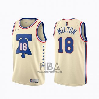 Camiseta Philadelphia 76ers Shake Milton NO 18 Earned 2020-21 Crema