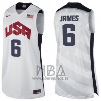 Camiseta USA 2012 Lebron James NO 6 Blanco