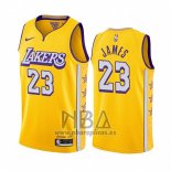 Camiseta Los Angeles Lakers Lebron James NO 23 Ciudad 2019-20 Amarillo