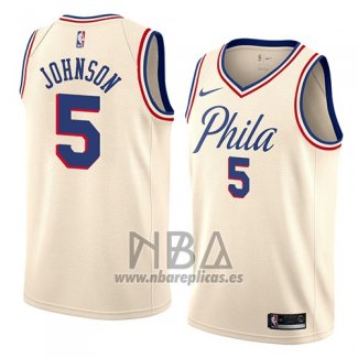 Camiseta Philadelphia 76ers Amir Johnson NO 5 Ciudad 2018 Crema