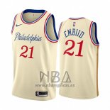 Camiseta Philadelphia 76ers Joel Embiid NO 21 Ciudad 2019-20 Cream