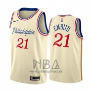 Camiseta Philadelphia 76ers Joel Embiid NO 21 Ciudad 2019-20 Cream