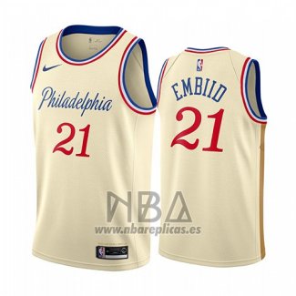 Camiseta Philadelphia 76ers Joel Embiid NO 21 Ciudad 2019-20 Cream