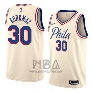 Camiseta Philadelphia 76ers Furkan Korkmaz NO 30 Ciudad 2018 Crema