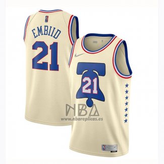 Camiseta Philadelphia 76ers Joel Embiid NO 21 Earned 2020-21 Crema