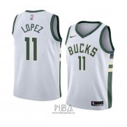 Camiseta Milwaukee Bucks Brook Lopez NO 11 Association 2018 Blanco