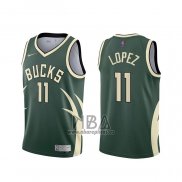 Camiseta Milwaukee Bucks Brook Lopez NO 11 Earned 2020-21 Verde