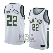 Camiseta Milwaukee Bucks Khris Middleton NO 22 Association 2018 Blanco