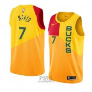 Camiseta Milwaukee Bucks Thon Maker NO 7 Ciudad 2018-19 Amarillo