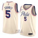 Camiseta Philadelphia 76ers Landry Shamet NO 5 Ciudad 2018 Crema