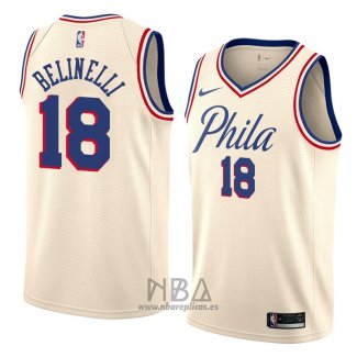 Camiseta Philadelphia 76ers Marco Belinelli NO 18 Ciudad 2018 Crema