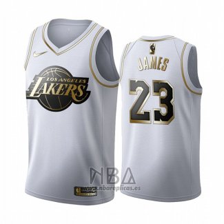 Camiseta Golden Edition Los Angeles Lakers Lebron James NO 23 Blanco