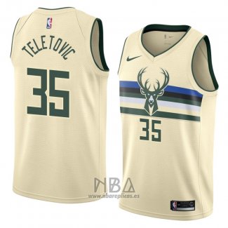 Camiseta Milwaukee Bucks Mirza Teletovic NO 35 Ciudad 2018 Crema