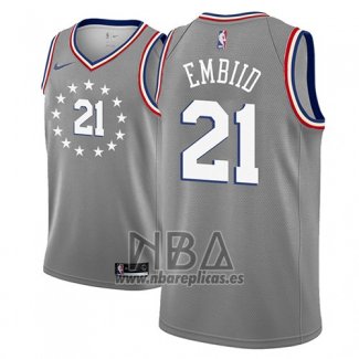 Camiseta Philadelphia 76ers Joel Embiid NO 21 Ciudad 2018-19 Gris