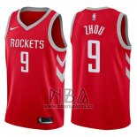 Camiseta Houston Rockets Zhou Qi NO 9 Swingman 2017-18 Rojo