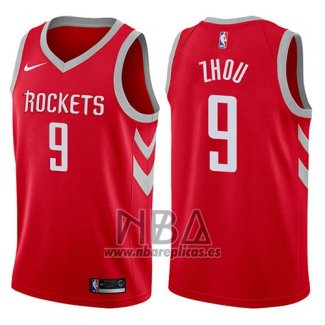 Camiseta Houston Rockets Zhou Qi NO 9 Swingman 2017-18 Rojo