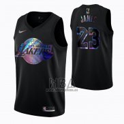 Camiseta Los Angeles Lakers LeBron James NO 23 Iridescent Logo Negro