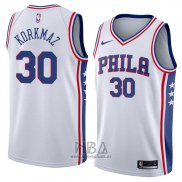 Camiseta Philadelphia 76ers Furkan Korkmaz NO 30 Association 2018 Blanco