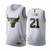 Camiseta Golden Edition Chicago Bulls Thaddeus Young NO 21 2019-20 Blanco