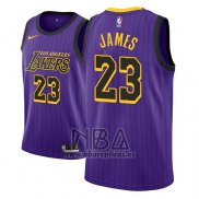 Camiseta Los Angeles Lakers Lebron James NO 23 Ciudad 2018 Violeta