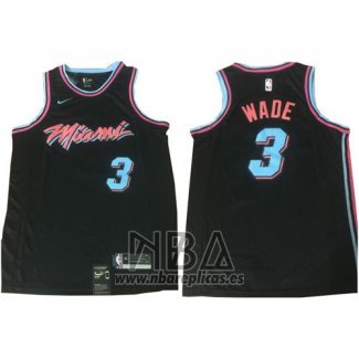 Camiseta Miami Heat Wade NO 3 Ciudad 2017-18 Negro Azul