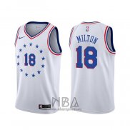 Camiseta Philadelphia 76ers Shake Milton NO 18 Earned Blanco