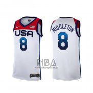 Camiseta USA 2021 Khris Middleton NO 8 Blanco