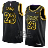 Camiseta Los Angeles Lakers Lebron James NO 23 Ciudad 2017-18 Negro