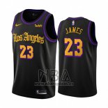 Camiseta Los Angeles Lakers Lebron James NO 23 Ciudad 2019-20 Negro