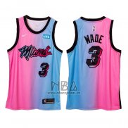 Camiseta Miami Heat Dwyane Wade NO 3 Ciudad 2020-21 Azul Rosa