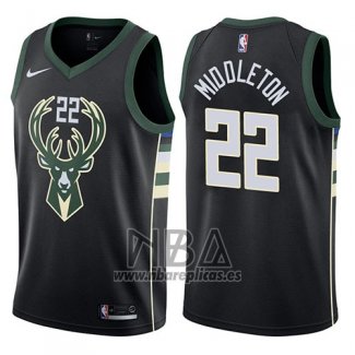 Camiseta Milwaukee Bucks Khris Middleton NO 22 Statement Harley 2017-18 Negro