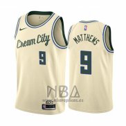 Camiseta Milwaukee Bucks Wesley Matthews NO 9 Ciudad Crema