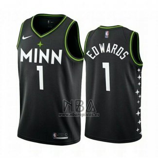 Camiseta Minnesota Timberwolves Anthony Edwards NO 1 Ciudad 2020-21 Negro