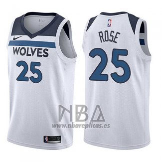 Camiseta Minnesota Timberwolves Derrick Rose NO 25 Association 2017-18 Blanco