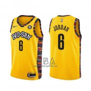 Camiseta Brooklyn Nets Deandre Jordan NO 6 Ciudad 2020-21 Amarillo