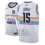 Camiseta Denver Nuggets Nikola Jokic NO 15 Ciudad 2018-19 Blanco