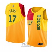 Camiseta Milwaukee Bucks Pau Gasol NO 17 Ciudad 2018-19 Amarillo