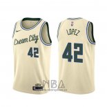 Camiseta Milwaukee Bucks Robin Lopez NO 42 Ciudad 2019-20 Crema