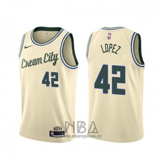 Camiseta Milwaukee Bucks Robin Lopez NO 42 Ciudad 2019-20 Crema