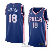 Camiseta Philadelphia 76ers Shake Milton NO 18 Icon 2017-18 Azul