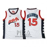 Camiseta USA 1996 Hakeem Olajuwon NO 15 Blanco