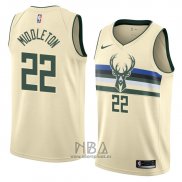 Camiseta Milwaukee Bucks Khris Middleton NO 22 Ciudad 2018 Crema