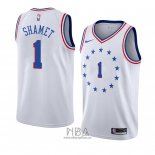 Camiseta Philadelphia 76ers Landry Shamet NO 1 Earned 2018-19 Blanco