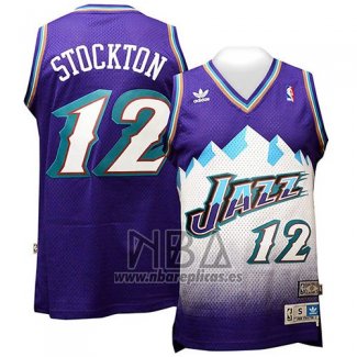 Camiseta Utah Jazz John Stockton NO 12 Retro Violeta