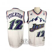 Camiseta Utah Jazz John Stockton NO 12 Retro Blanco